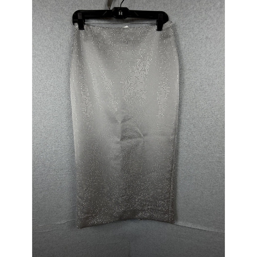 Zara‎ Skirt Womens Small Silver Rhinestone Pencil Midi Lined Slit Party Formal